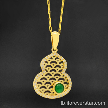 18k Gold Hollow Calabash Diamant Jadeit Jade Pendant